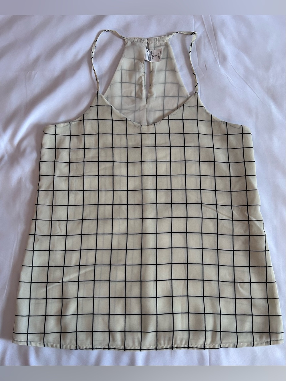 Black and White Grid Halter Tank Top with V-Neck  Size Medium